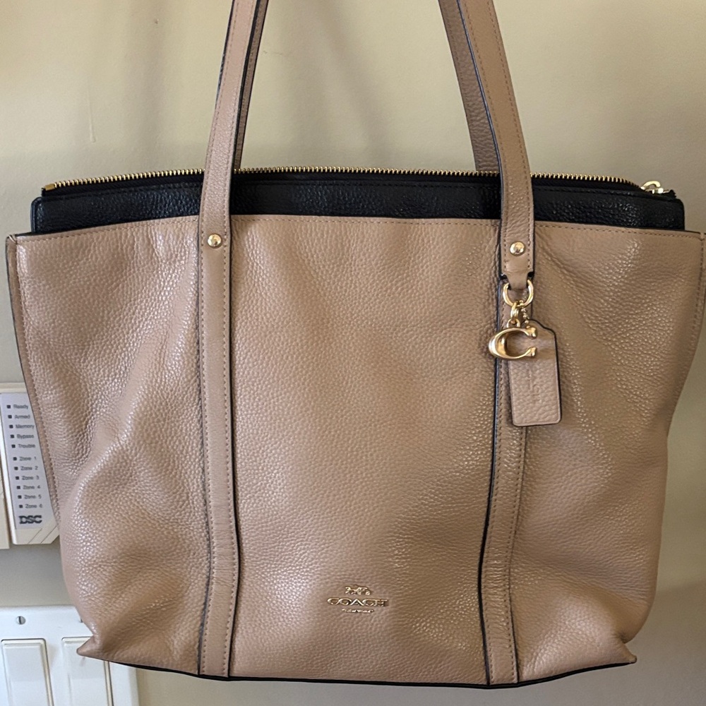 Coach Beige and Black Leather Tote